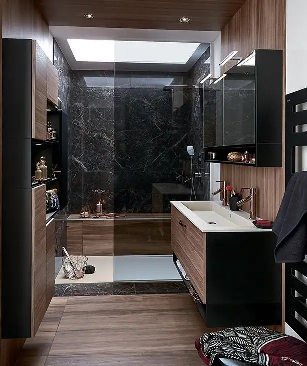 50 top idées de salles de bain noir et bois 8