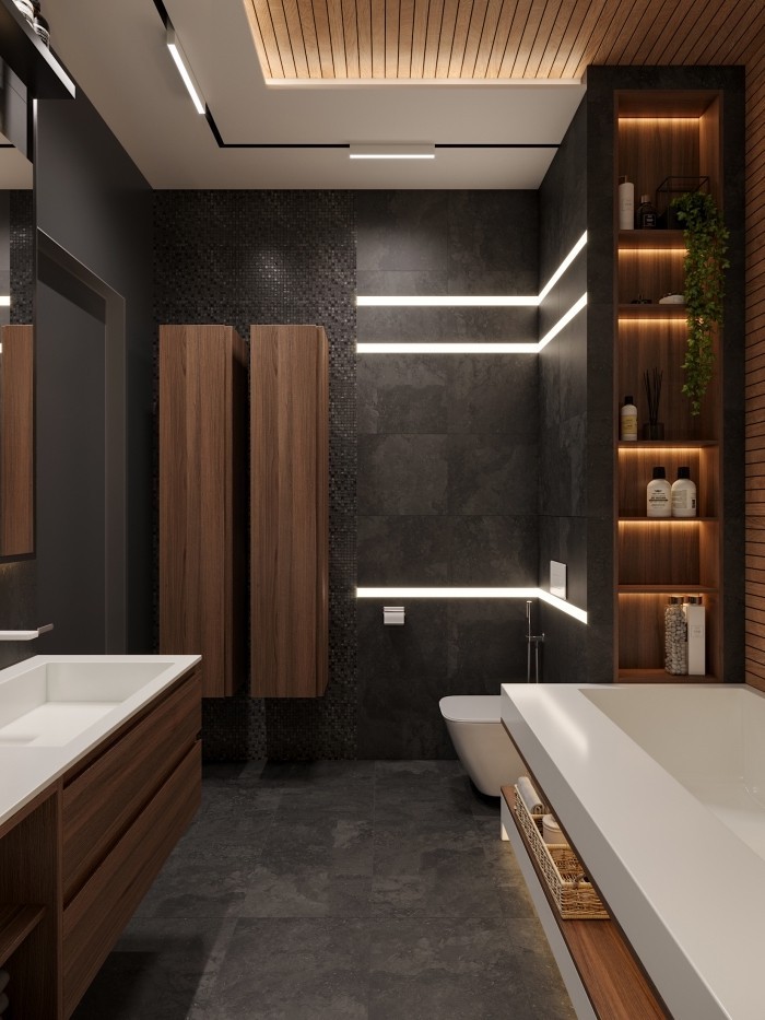 50 top idées de salles de bain noir et bois 14