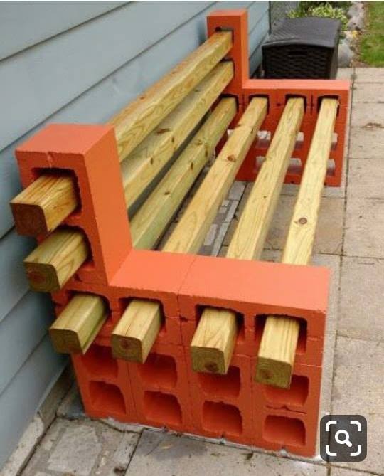 14 bancs de jardins avec des blocs de béton et des poutres de bois 2