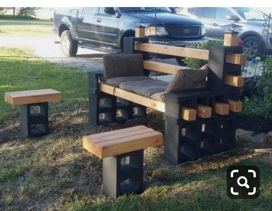 14 bancs de jardins avec des blocs de béton et des poutres de bois 7