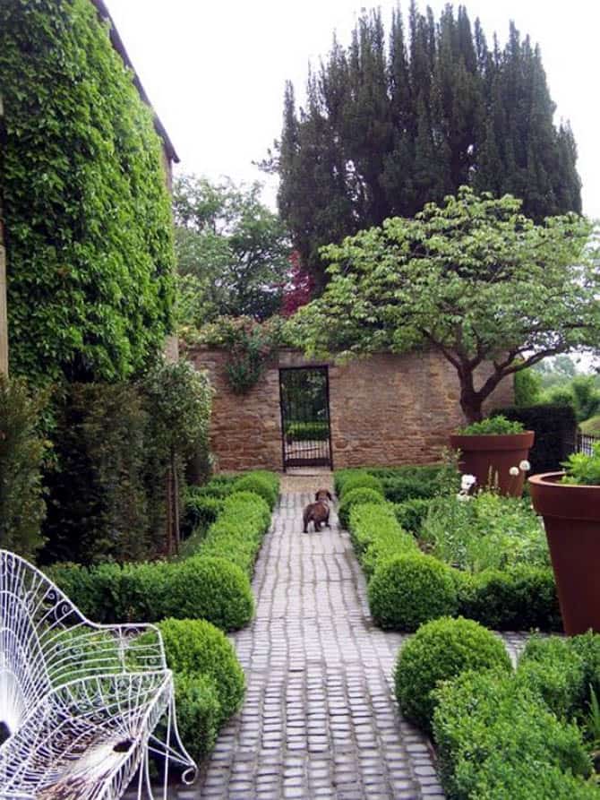 Cobblestone garden path in English garden