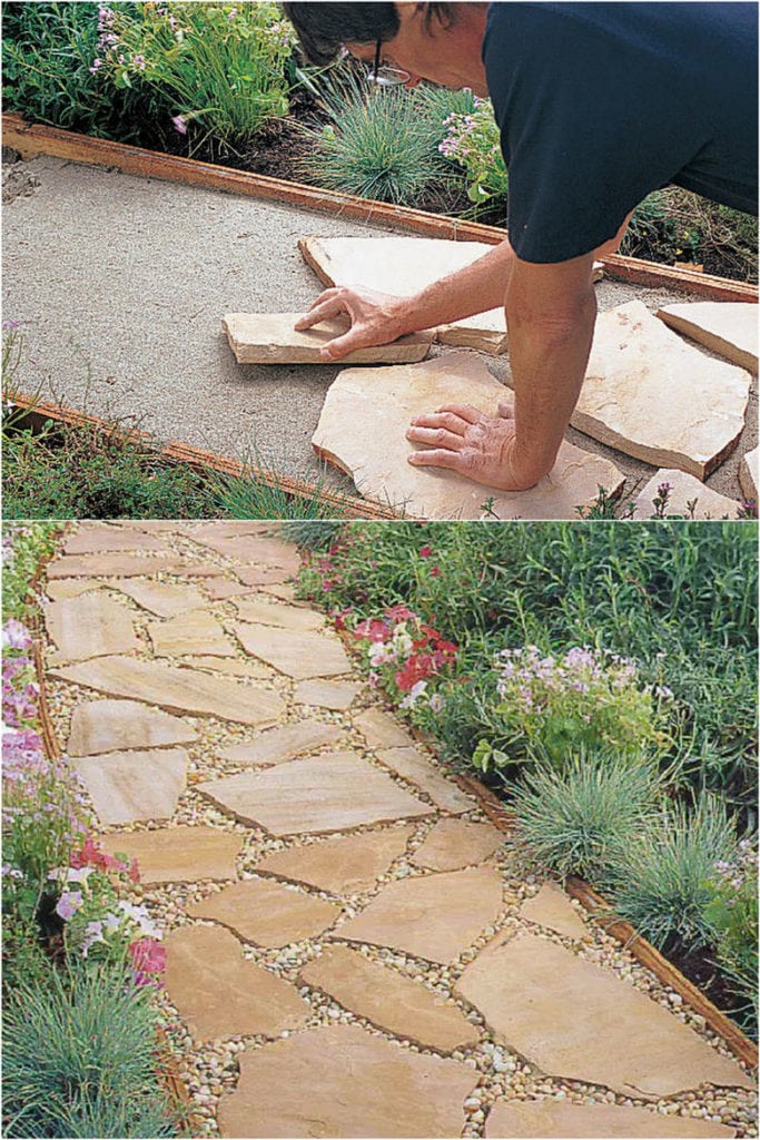 Easy DIY Flagstone Garden Paths Set in Sand and gravel