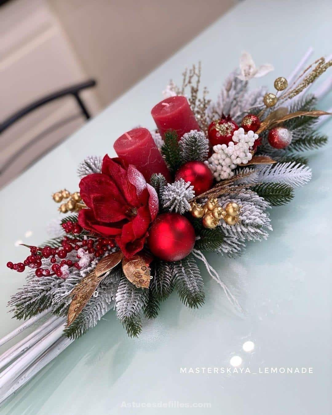 80 Beaux centres de table pour décorer votre table de Noël 73 80 Beaux centres de table pour décorer votre table de Noël 73