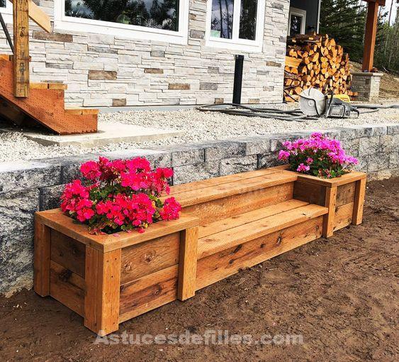 39 idées de bancs en bois DIY pour vos fleurs 23