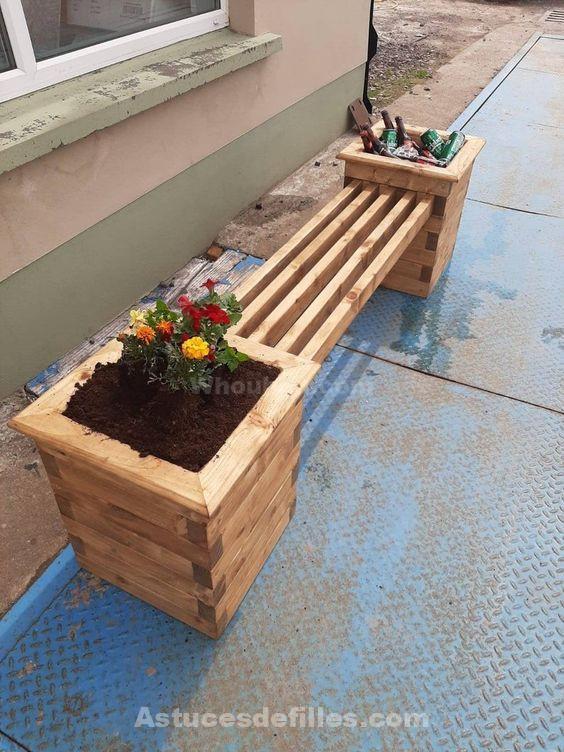 39 idées de bancs en bois DIY pour vos fleurs 34