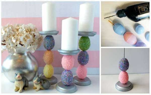 Éblouissez votre Pâques : 17 Décorations DIY à Adopter pour une Fête Inoubliable 9 Bougeoir avec des œufs superposés