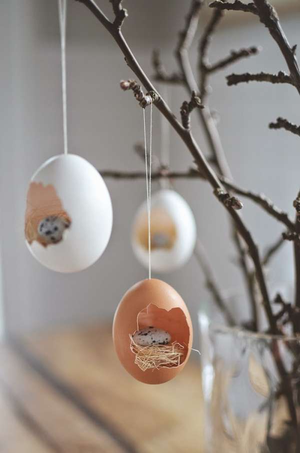 Éblouissez votre Pâques : 17 Décorations DIY à Adopter pour une Fête Inoubliable 17 Petits nids suspendus