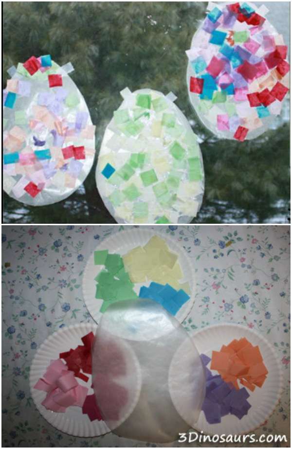 Pâques ludiques et pédagogiques : 18 idées d’activités pour vos enfants 17 Oeufs décoré avec un collage de papier de soie