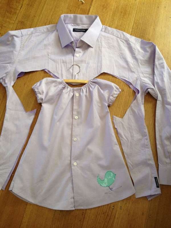 18 idées géniales pour recycler les vieux vêtements 2 Transformer une chemise pour homme en robe pour fillette