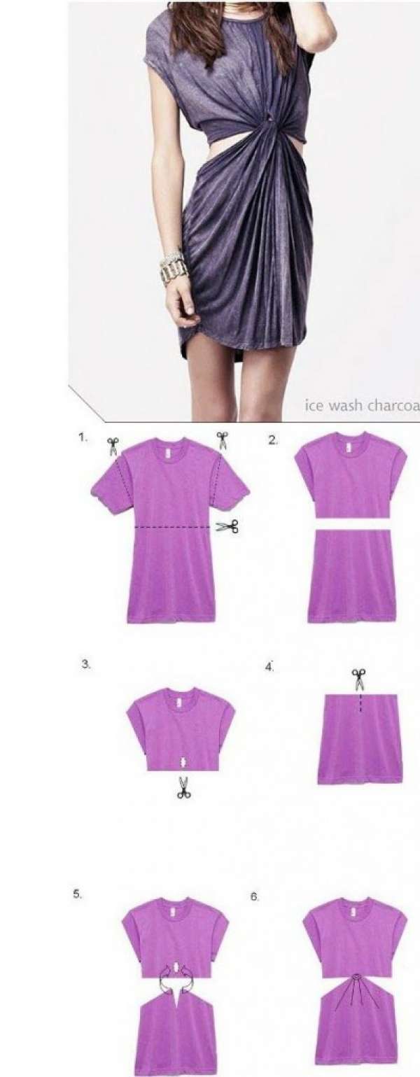 18 idées géniales pour recycler les vieux vêtements 6 Transformer un t-shirt long en robe