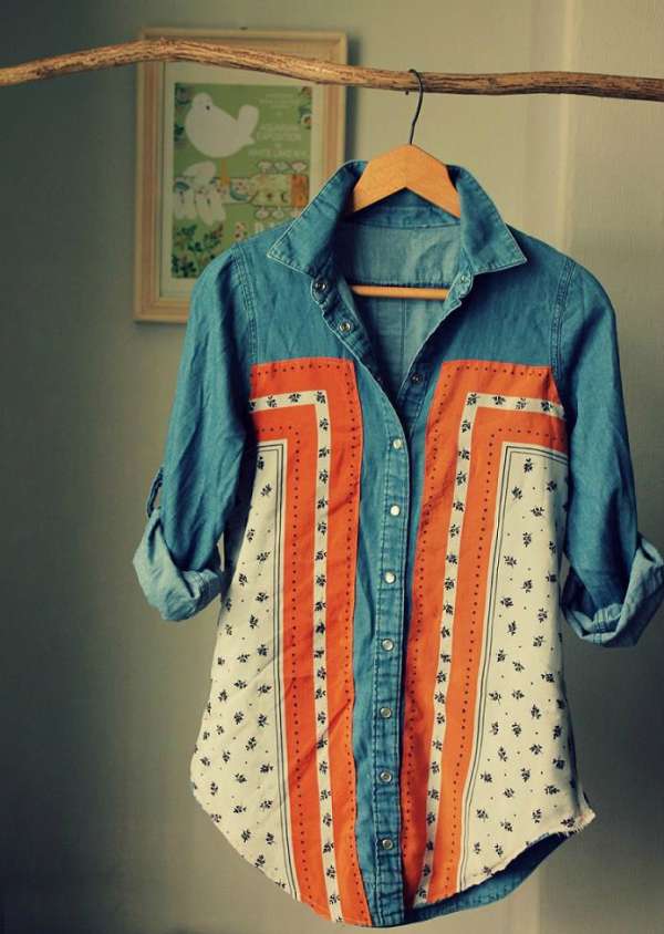 18 idées géniales pour recycler les vieux vêtements 8 Personnaliser une chemise avec un foulard