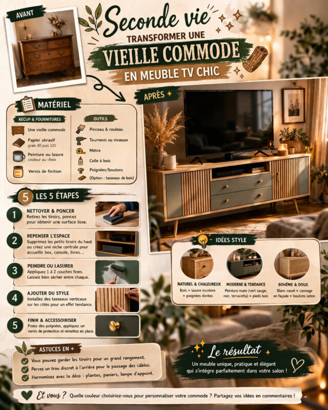 Les 10 &eacute;tapes pour transformer une vieille commode en meuble TV chic 🪵📺 1